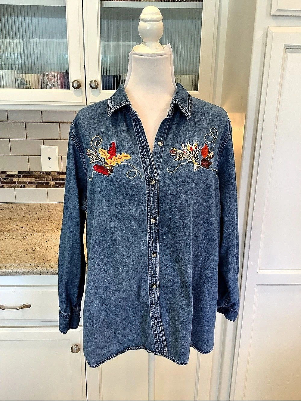 Holiday Editions Fall Embroidered Denim Shirt XL